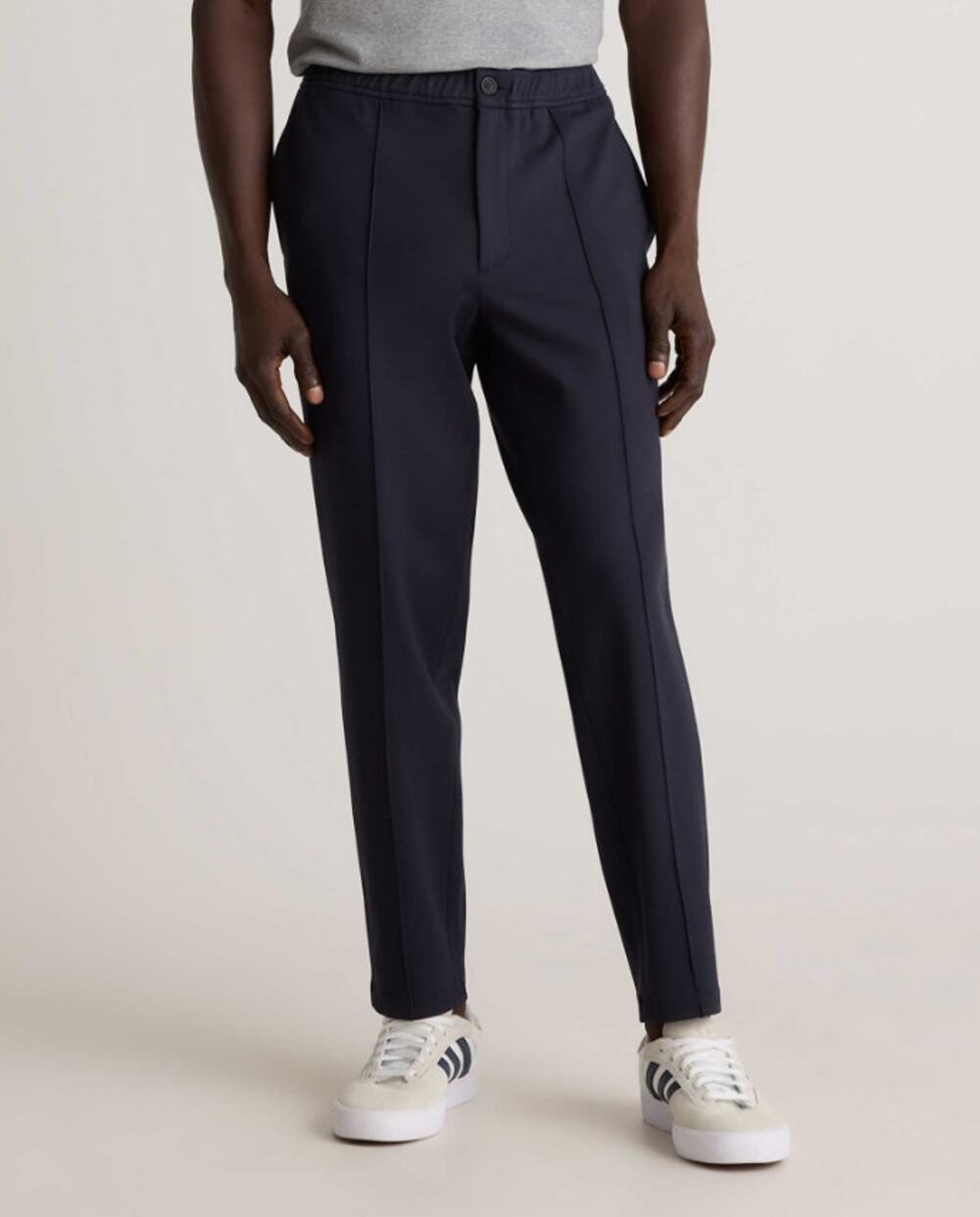 NWT Quince Stretch Knit Pintuck Trouser Navy L Pull On Career Pants